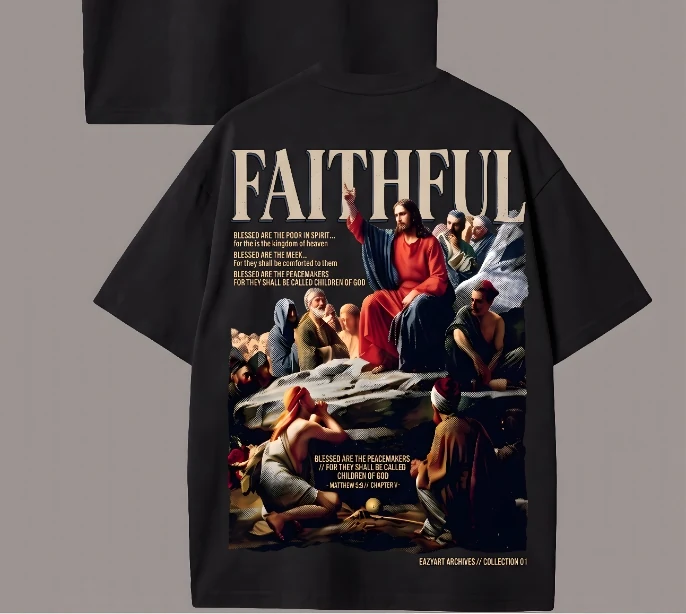 Faithful Sacred Boxy Tee - Costas com Estampa